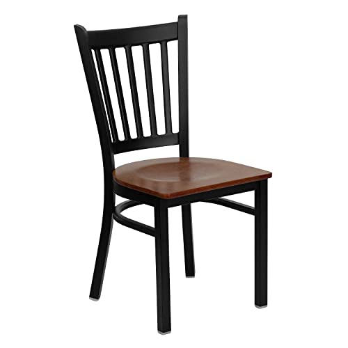Black Metal Restaurant Chair - Cherry Wood Seat