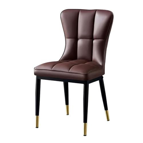 Mid-Century Modern Dining Chairs, Leather Kitchen Chairs with High Back and Metal Legs, Armless Living Room Chairs(Brown)