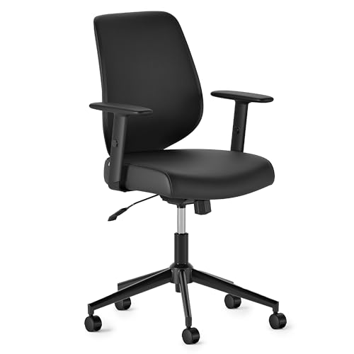 Vegan Leather Office Chair with Swivel and Adjustable Armrests - Black