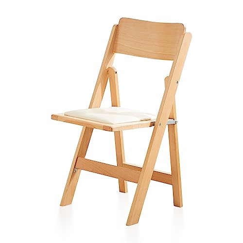 Wooden Folding Chair with Soft PU Cushioned Seat - No Assembly Required