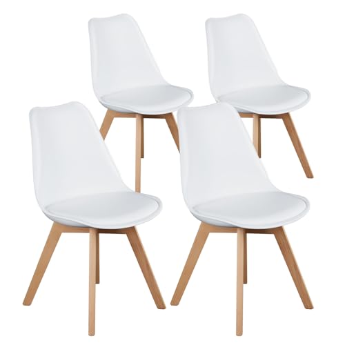 Mid-Century Modern Dining Chairs Set of 4 for Living Room or Outdoor Lounge, White