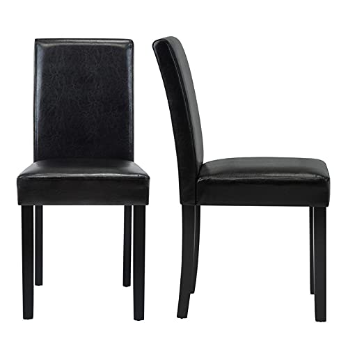 Set of 2 Black PU Leather Dining Room Chairs