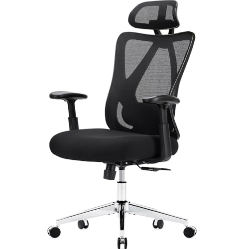 Ergonomic Office Chair for Gamers: Sweetcrispy High Back Mesh with Adjustable Lumbar Support and Headrest, 360° Swivel, Black
