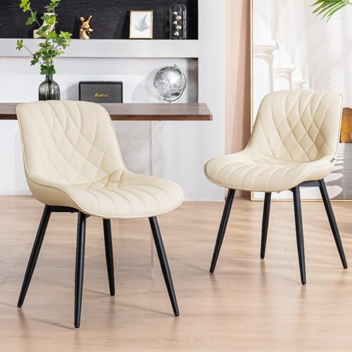 Mid Century Modern Dining Chairs Set of 2 for Kitchen, Beige