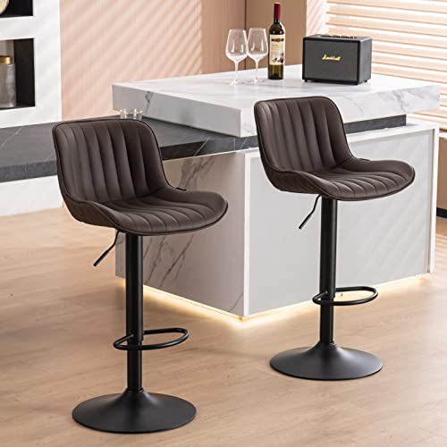 Modern Brown Swivel Bar Stools Set of 2 for Kitchen Island