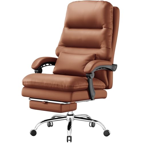 Big and Tall Ergonomic Office Chair with Foot Rest and Lumbar Pillow (Bright Brown)