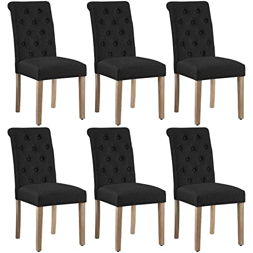 Set of 6 Tufted Dining Chairs with Solid Wood Legs and Padded Seat