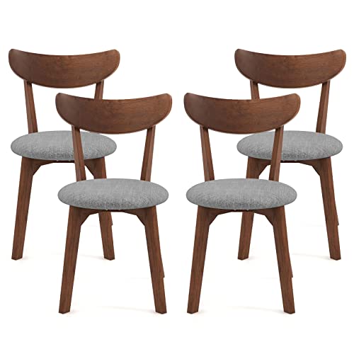COSTWAY Mid-Century Modern Dining Chairs Set of 4 with Curved Back and Cushioned Seat