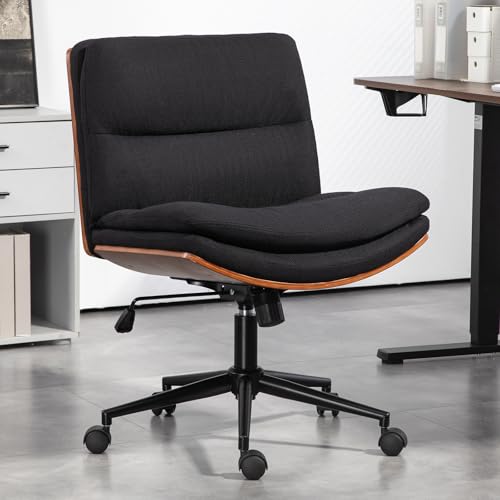 Modern Armless Walnut Office Chair for Home Office or Conference Room (Black)