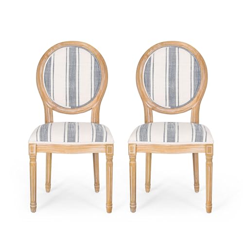 Phinnaeus Dining Chair Set, Set of 2, Rubberwood, Dark Blue Line + Natural