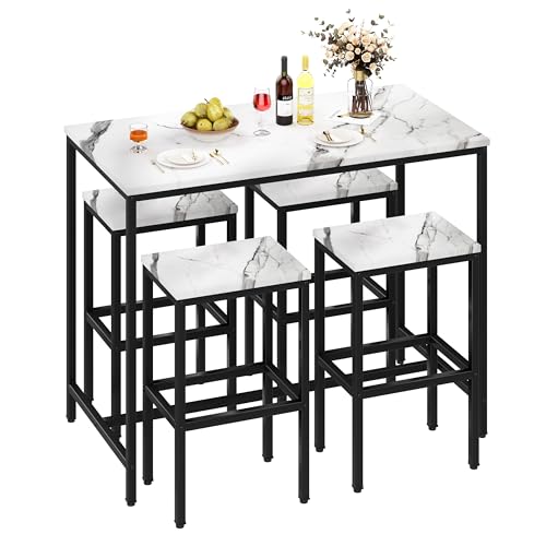 5-Piece Kitchen Bar Table Set with Modern Metal Counter Height Stools