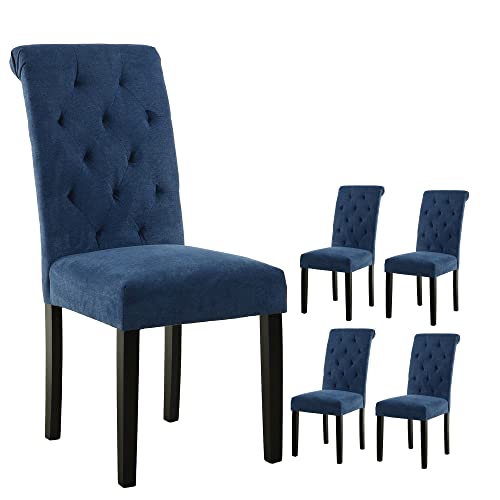 Stylish Dining Room Chairs with Solid Wood Legs, Set of 4 (Blue)