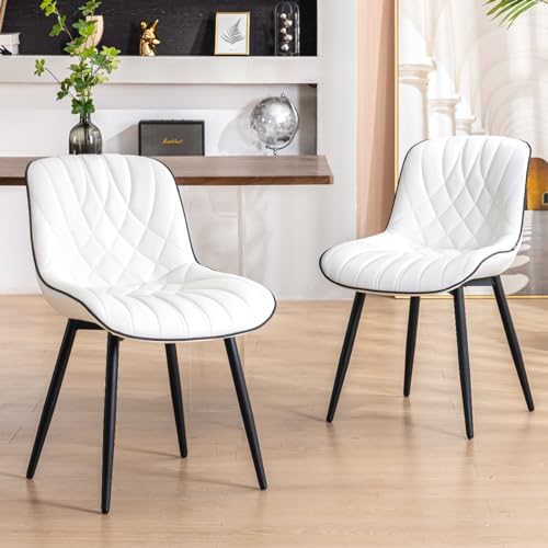 Mid Century Modern Dining Chairs Set of 2 for Kitchen, White