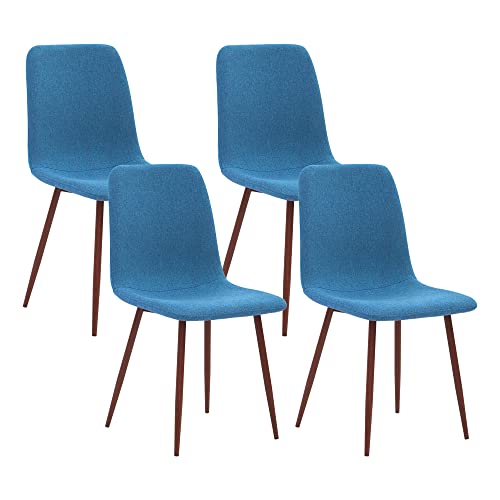 Modern Mid Century Living Room Side Chairs with Metal Legs, Set of 4, Blue
