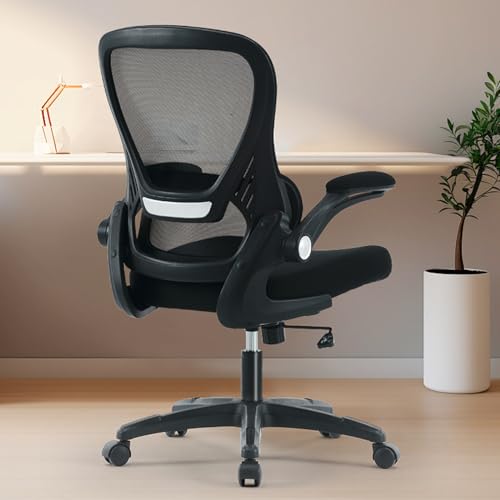 Ergonomic mesh desk chair with lumbar support and flip up arms