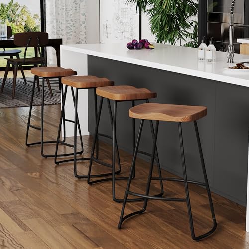 Set of 4 24 Metal Bar Stools for Kitchen Island or Counter - Brown