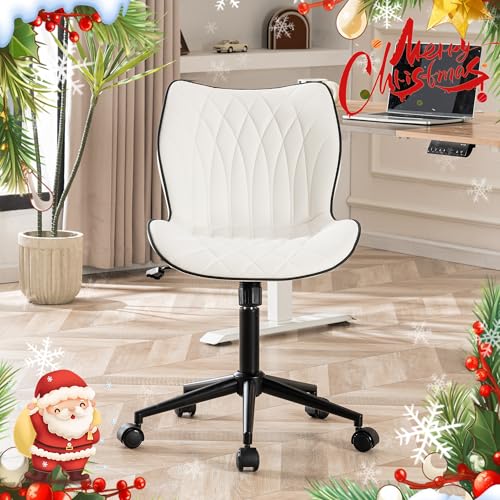 Armless Office Chair with Wheels for Home Office - White