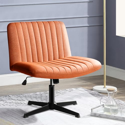 PUKAMI Armless Criss Cross Chair - Height Adjustable Fabric Office Desk Chair (Brown)