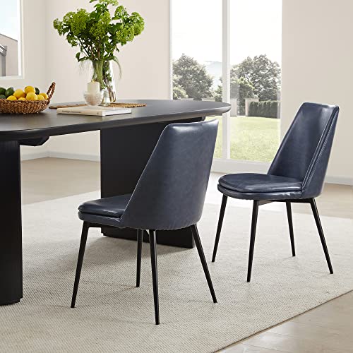 Modern Blue Faux Leather Dining Chairs Set of 2