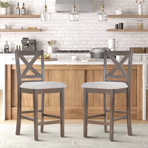 COLAMY Wooden Bar Stools Set of 2, Mid Century Modern Bar Stools