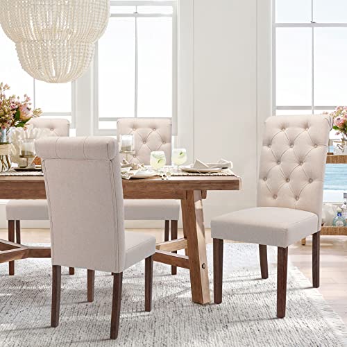 Tufted Dining Chairs Set of 4 - Beige
