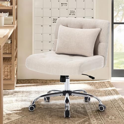 Modern Armless Office Chair with Wheels and Lumbar Pillow, Wide Seat - Ideal for Women and Girls
