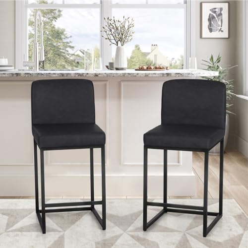 PHI VILLA 24 Counter Height Bar Stool Set of 2 - Modern PU Leather Bar Chairs with Back
