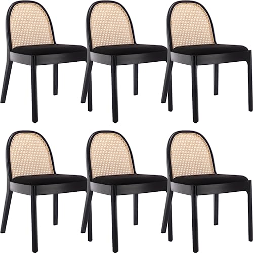Set of 6 Mid Century Rattan Dining Chairs with Wooden Legs