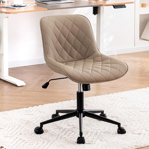 Armless Office Chair with Wheels and Rolling Swivel, Khaki Color