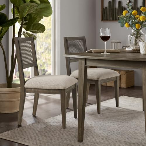 Armless Upholstered Dining Chairs, Set of 2, Solid Wood Legs, Brown