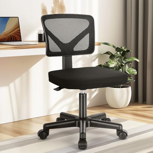 Armless Desk Chair with Wheels for Home Office, Ergonomic Adjustable Swivel Rolling Task Chair