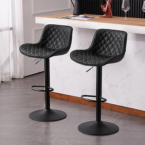 Adjustable Swivel Bar Stools Set of 2 - Modern White Faux Leather Chairs for Kitchen Island