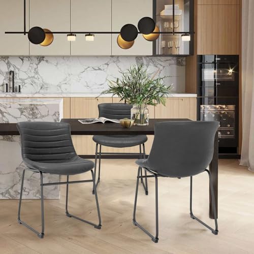 Modern Black Leather Dining Chairs Set of 2