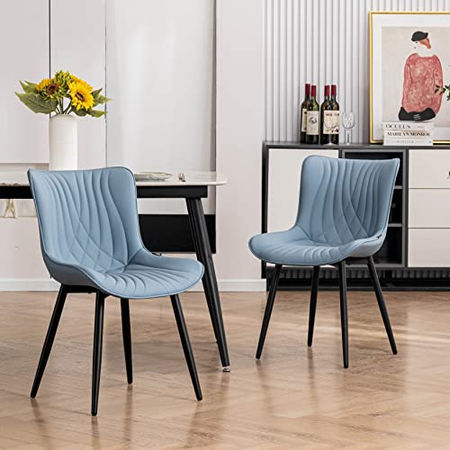 Dining Chairs Set of 2 Upholstered Mid Century Modern Accent Chairs, Blue